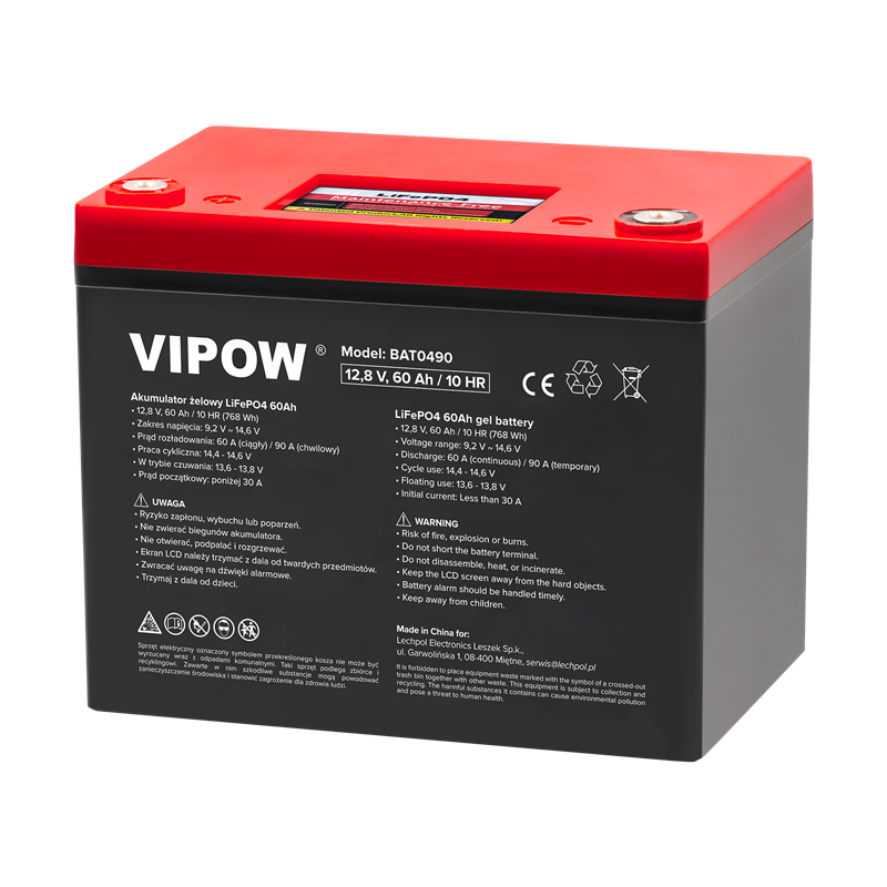 Baterie LiFePO4 12,8V 60Ah VIPOW BAT0490 Baterie LiFePO4 12,8V 60Ah VIPOW BAT0490