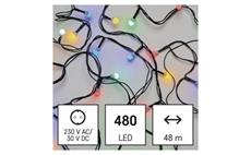 LED vánoční cherry řetěz – kuličky, 48 m, venkovní i vnitřní, multicolor, časovač