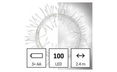 LED vánoční nano řetěz – ježek, 2,4 m, 3x AA, vnitřní, studená bílá, časovač