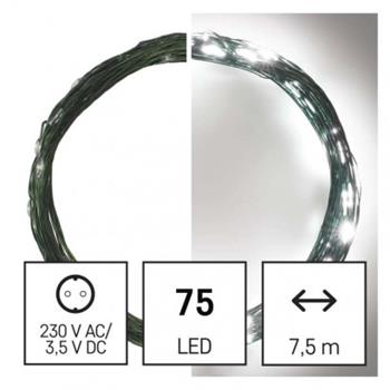 LED vánoční nano řetěz zelený, 7,5 m, venkovní i vnitřní, studená bílá, časovač LED vánoční nano řetěz zelený, 7,5 m, venkovní i vnitřní, studená bílá, časovač