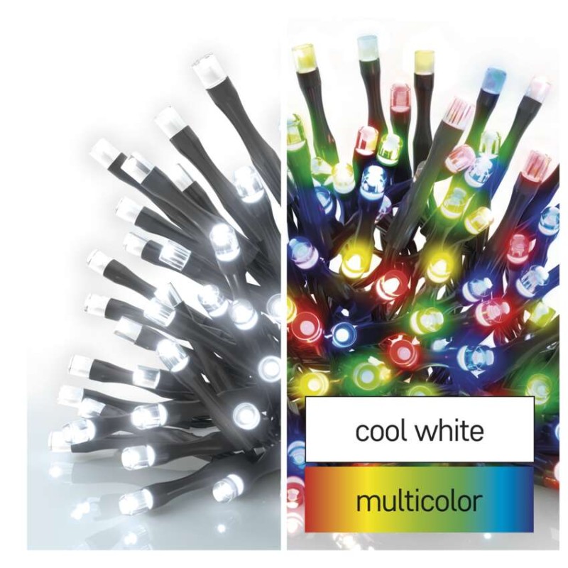 LED vánoční řetěz 2v1, 10 m, venkovní i vnitřní, studená bílá/multicolor, programy LED vánoční řetěz 2v1, 10 m, venkovní i vnitřní, studená bílá/multicolor, programy