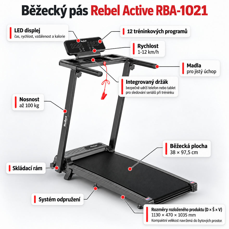 Běžecký pás Rebel Active skládací s displejem