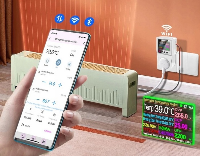 Termostat EUROKOMP E6258 WiFi Tuya zásuvkový s čidlem