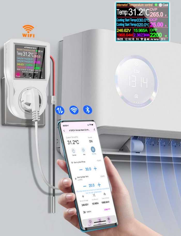 Termostat EUROKOMP E6258 WiFi Tuya zásuvkový s čidlem