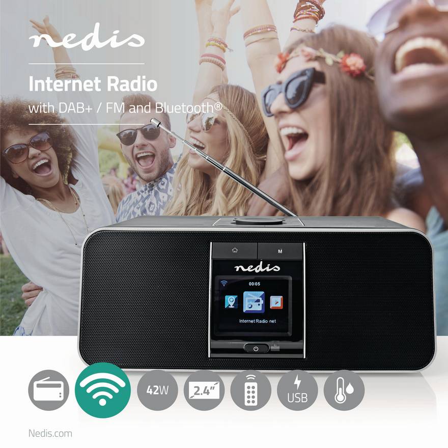 Multifunkční rádio NEDIS, internetové rádio, DAB+ i FM, USB, Bluetooth