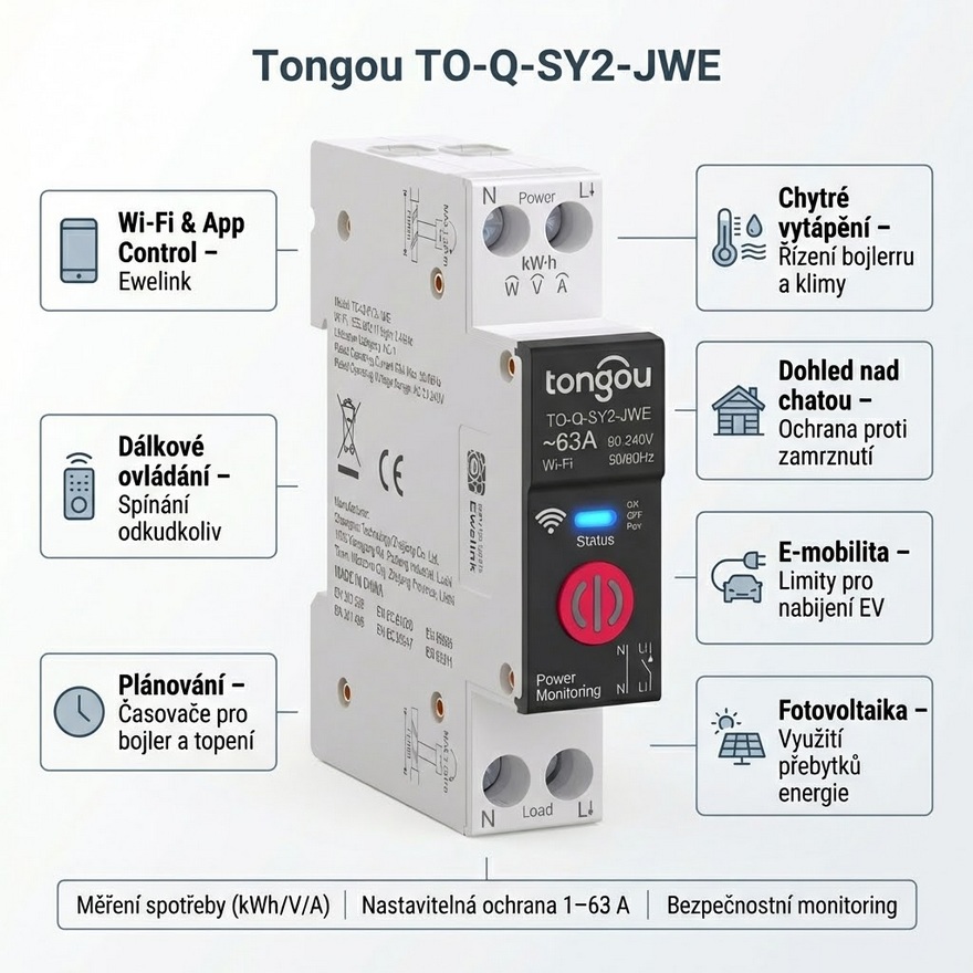 SMART Elektroměr 1F + AC jistič (1-63A) TONGOU TO-Q-SY2-JWE