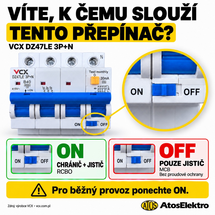 Proudový chránič VCX DZ47LE 3P+N typ A /B16A/30mA/6kA (s nadproudovou ochranou RCBO)