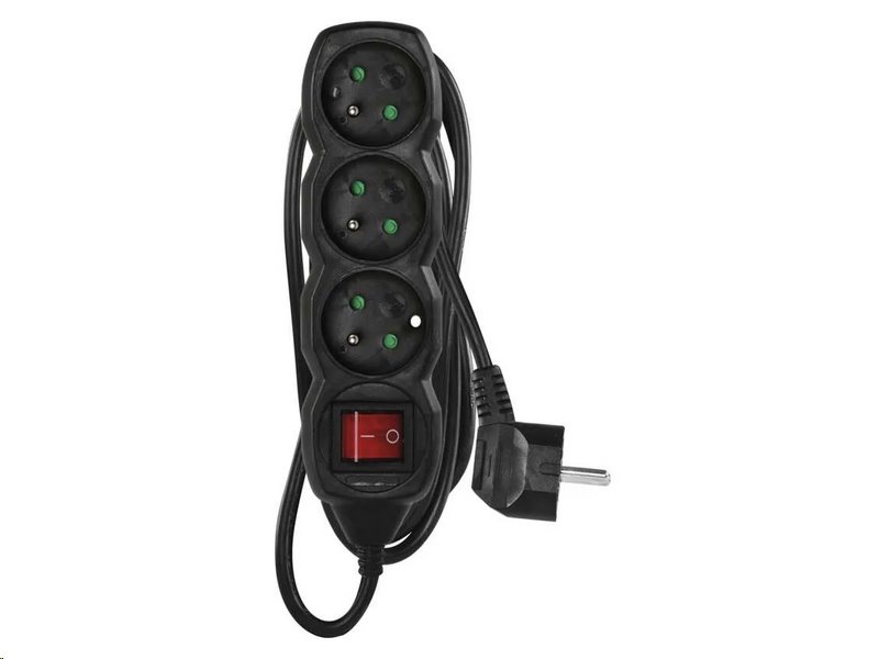 Prodlužovací kabel EMOS PC1311 / 1,5 m / 3 zásuvky / s vypínačem / černý / PVC / 1 mm2 Prodlužovací kabel EMOS PC1311 / 1,5 m / 3 zásuvky / s vypínačem / černý / PVC / 1 mm2