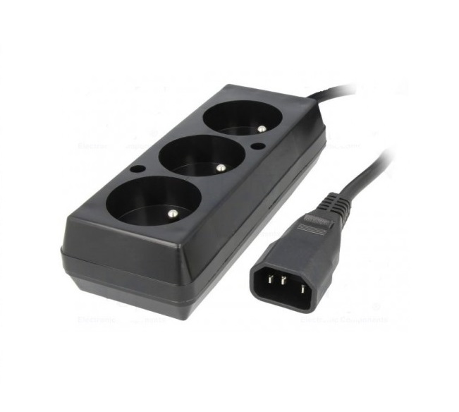 Prodlužovací kabel pro UPS 3 zásuvky (z C14 IEC320 na 3 CEE 7/5 FR, CZ zásuvky) max.10A, délka 30 cm, černý Prodlužovací kabel pro UPS 3 zásuvky (z C14 IEC320 na 3 CEE 7/5 FR, CZ zásuvky) max.10A, délka 30 cm, černý