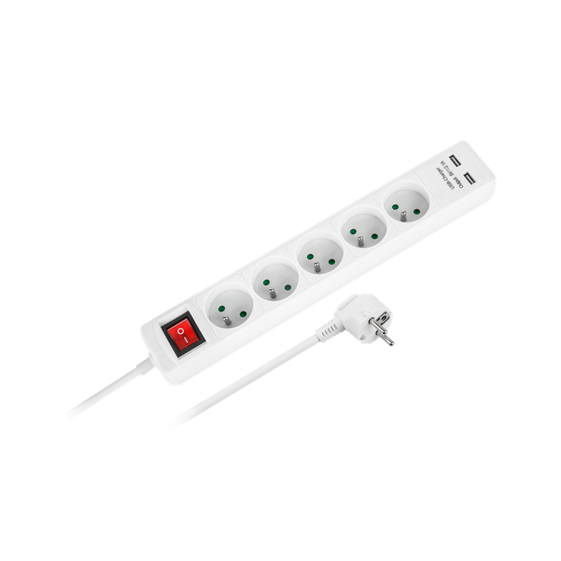 Prodlužovací kabel REBEL URZ3203-3 5 zásuvek, 3m, vypínač, 3x1,5mm, 2xUSB, bílá Prodlužovací kabel REBEL URZ3203-3 5 zásuvek, 3m, vypínač, 3x1,5mm, 2xUSB, bílá