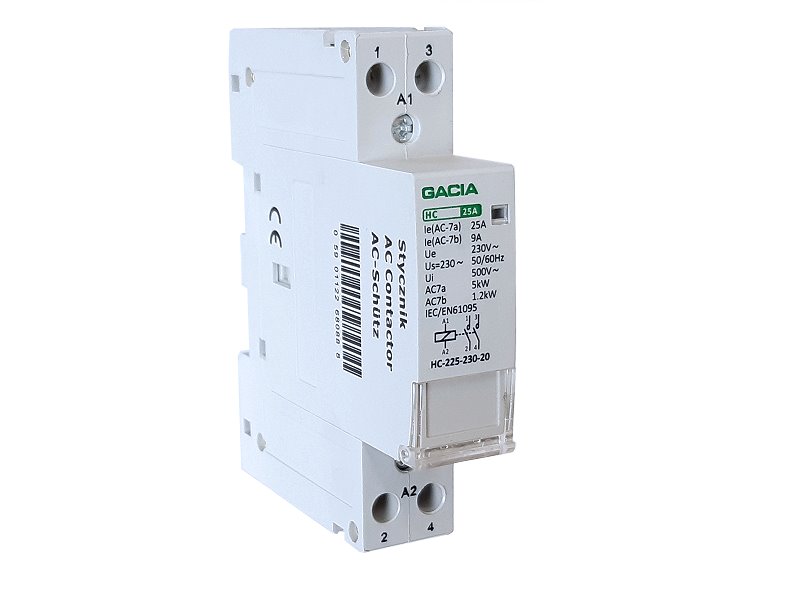 Stykač GACIA HC-225 1P/25A, 2NO, 230V, na DIN lištu Stykač GACIA HC-225 1P/25A, 2NO, 230V, na DIN lištu
